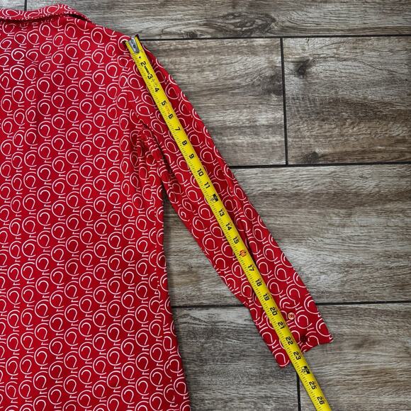 70s Import Corner Red White modernist Geo Print polyester blouse S/M - Picture 8 of 13